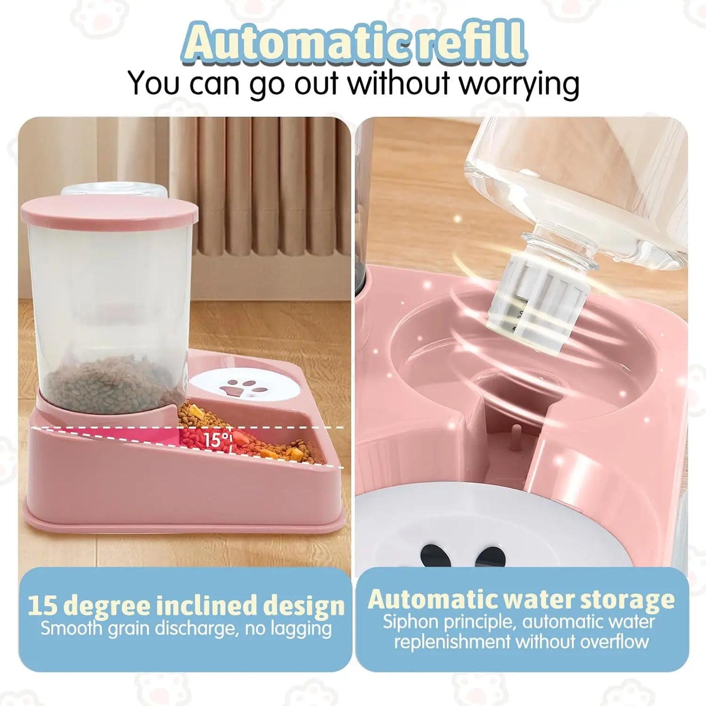 DUOPET™ es un accesorio 2 en 1 que combina botella de agua y compartimento para pienso seco