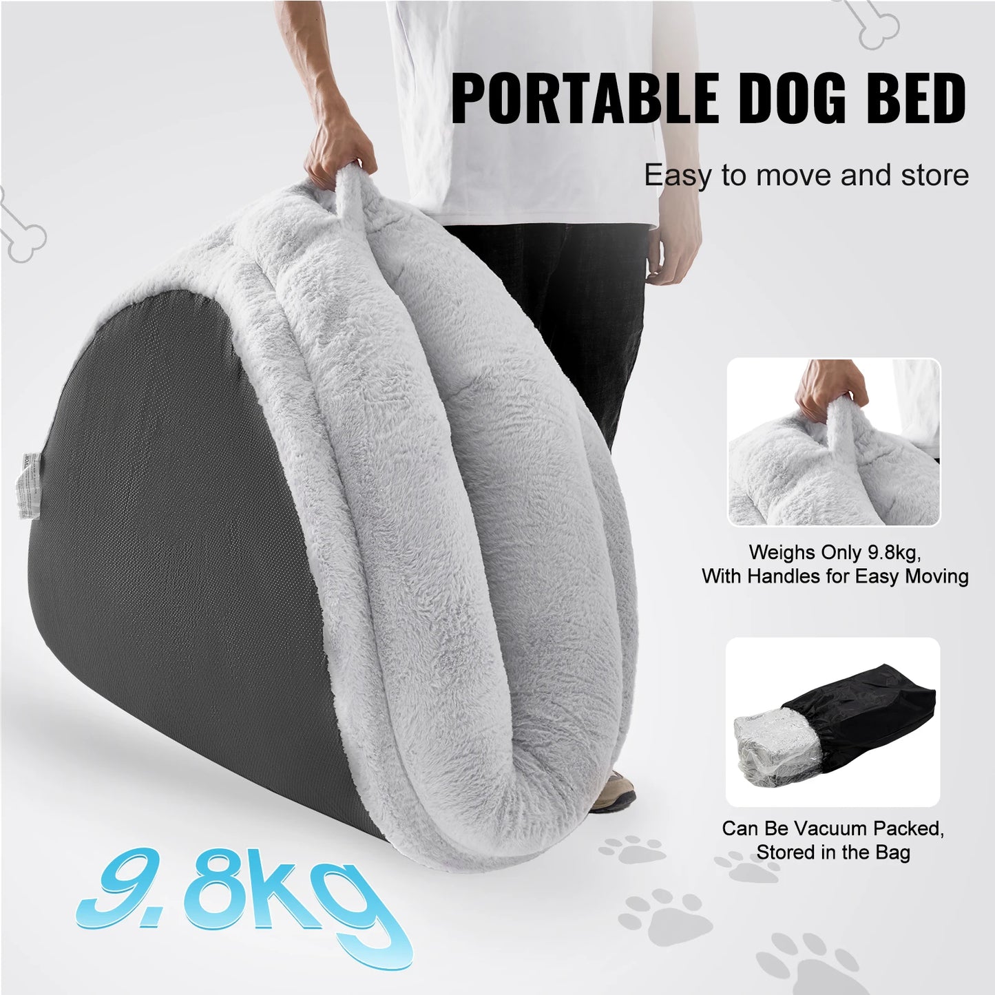 VEVOR Human Dog Bed Human Dog Bed for Adult Human Size Dog Bed with Washable Faux Rabbit Fur Cover Egg Orthopedic Foam Grey