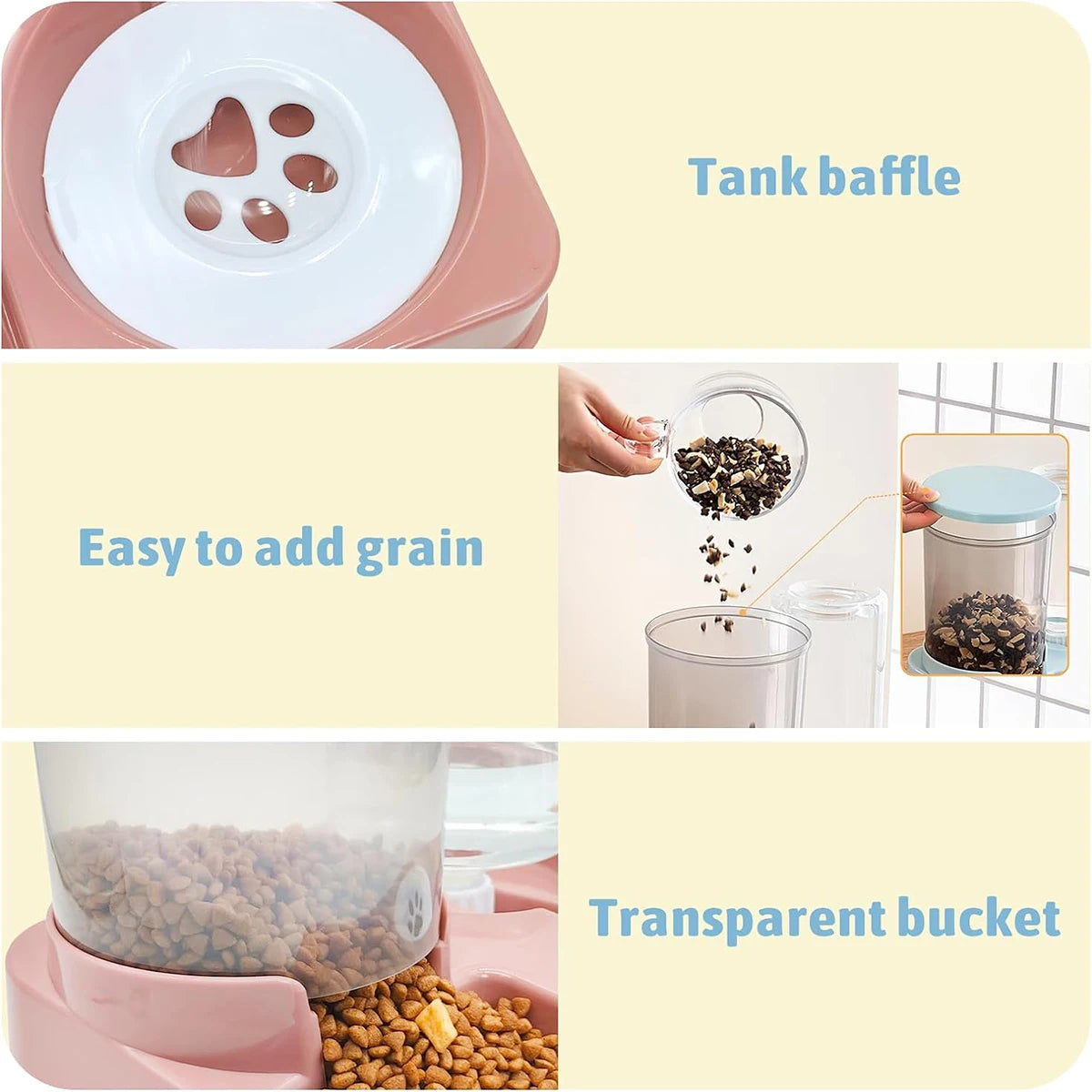 DUOPET™ es un accesorio 2 en 1 que combina botella de agua y compartimento para pienso seco