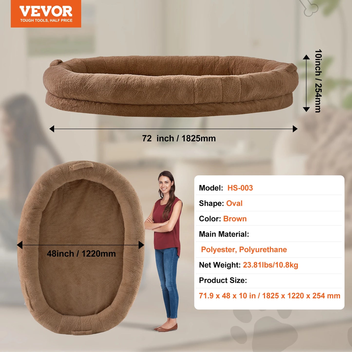 VEVOR Human Dog Bed Human Dog Bed for Adult Human Size Dog Bed with Washable Faux Rabbit Fur Cover Egg Orthopedic Foam Grey